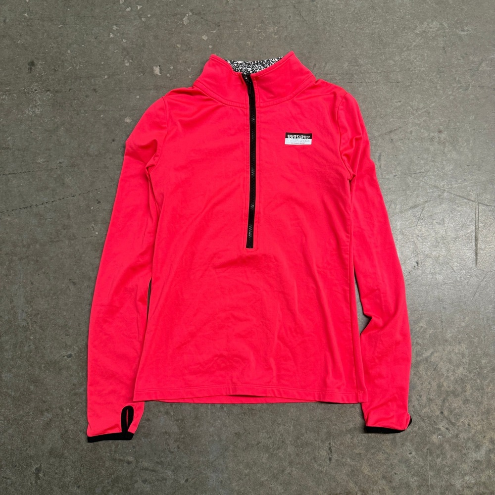 Pink Victoria's Secret Ultimate Half Zip Pullover Neon‎ Coral Small Thumbholes